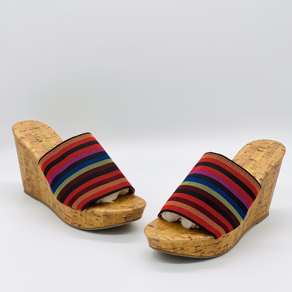 NEW! Montego Bay Club Cork Slip on Rainbow Wedges